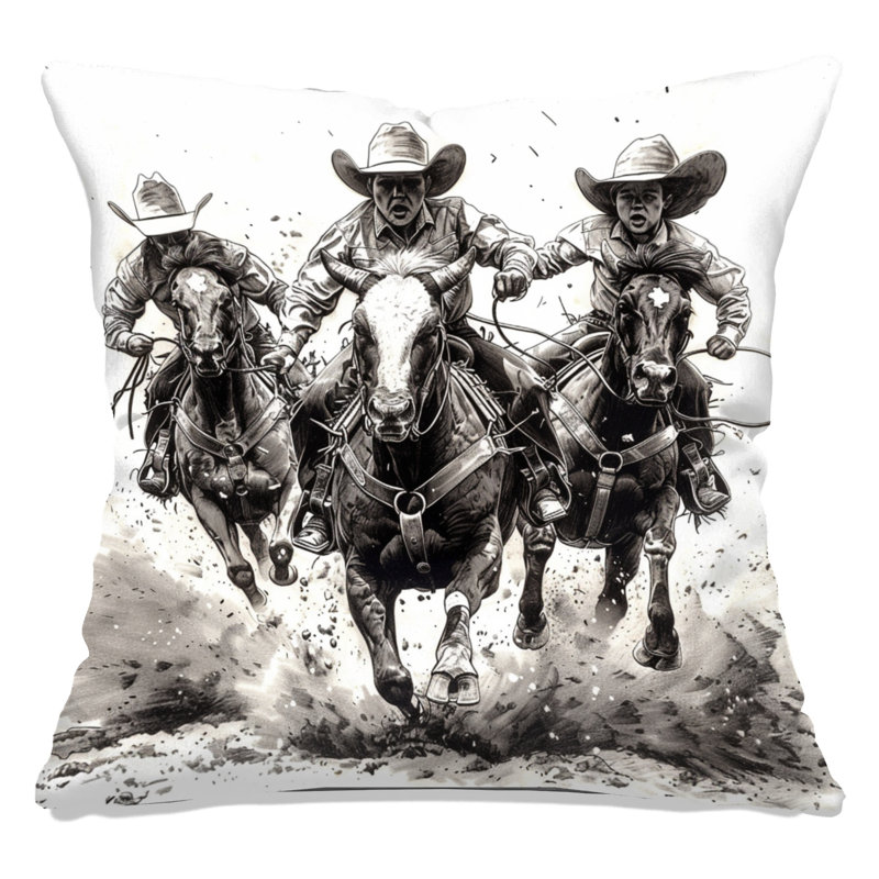 Coussins Cowboys Riding Horses, 18 x 18 pouces, Noir et beige clair