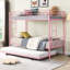 Lit superposé en métal avec lit gigogne rose - Délice de chambre à coucher moderne, conception d'espace, construction durable, fonctionnement silencieux et stable, grande capacité de charge, escalier sécuritaire inclus, lit simple-131205137-131205140