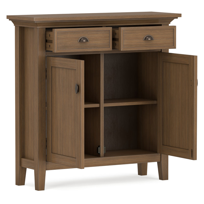 Redmond 36"W Solid Wood Transitional Entryway Storage Cabinet with Drawers and Antique Brass Hardware
