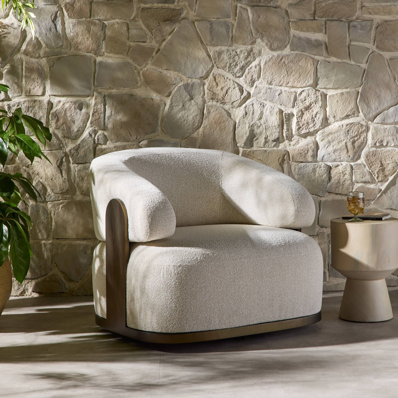 McKay Boucle Upholstered Outdoor Swivel Chair
