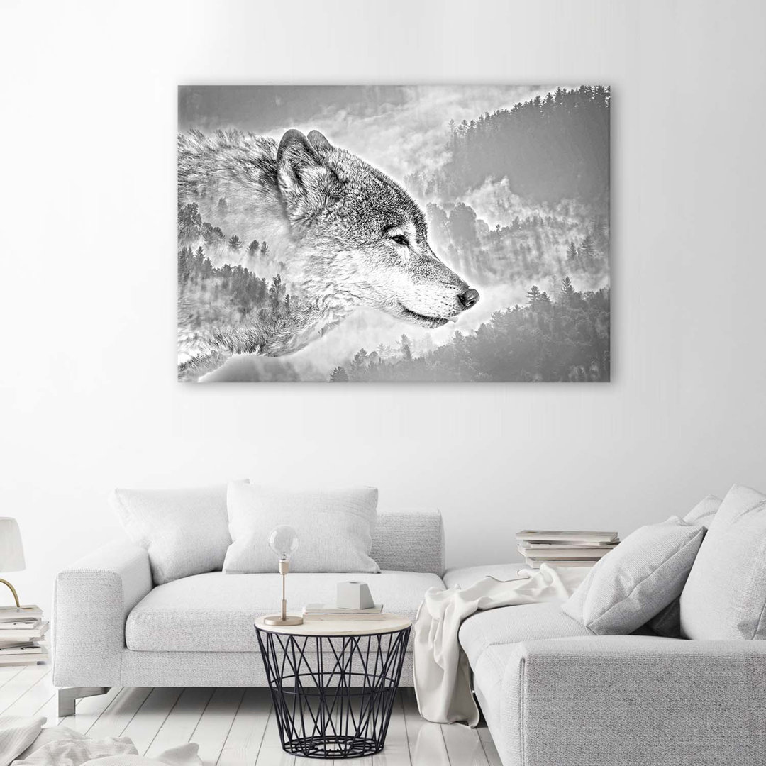 Leinwandbild Wolf Animal Fog Forest Nature