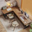 Bureau brun en bois massif en forme de L + fer-108066725-108066730
