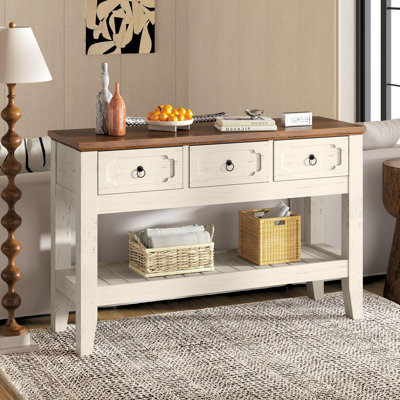 47" Farmhouse Console Table for Entryway, Narrow Rustic Entryway Table with 3 Drawers and Large Storage Shelf