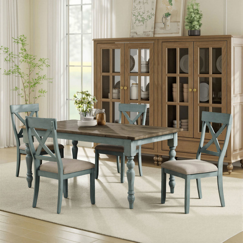 Ensemble de salle à manger Cierra, 5 (1 table + 4 chaises), Bleu