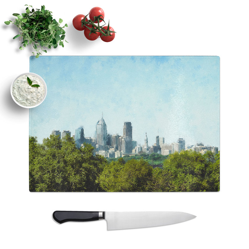 Tempered Glass Philadelphia Skyline Chopping Board, 28.5 cm x 39 cm