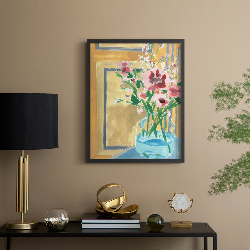 Fleurs en bouteille I, reproduction encadrée - bois massif, H 11 po x l 9 po, Noir, noir, noir, noir