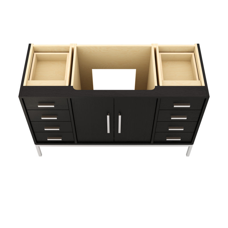 Rift White Oak Single Extra Wide Bath Vanity, 54", Classic Black, Polished Chrome