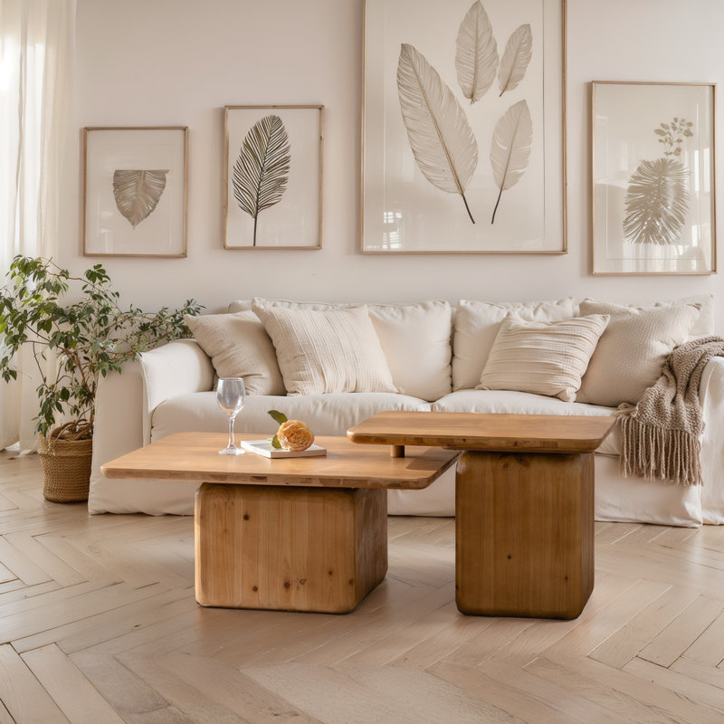 Ensemble de tables basses style rétro, Naturel