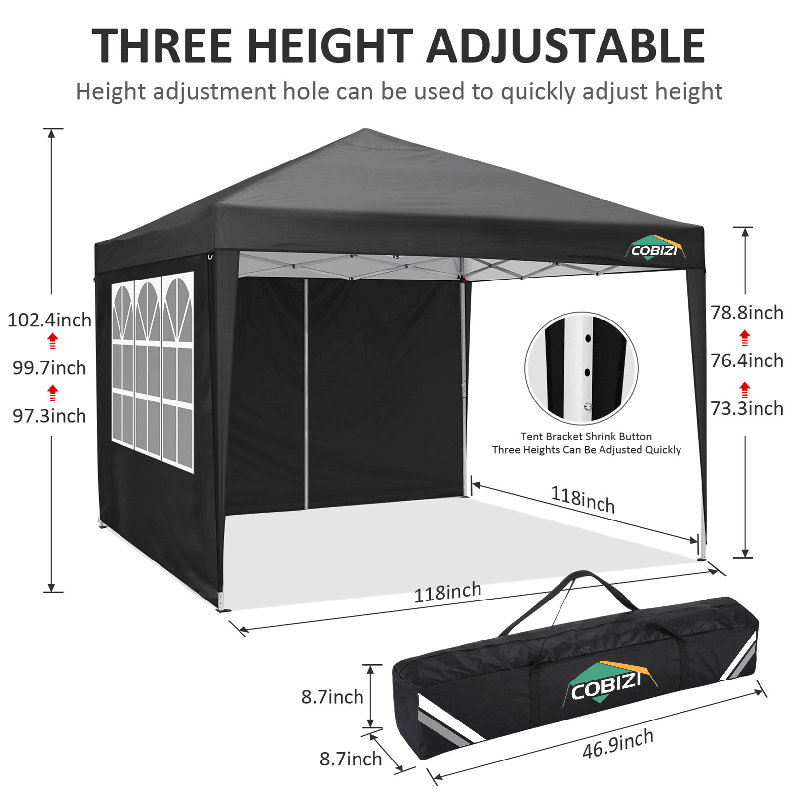 Tente pliante imperméable 118 x 118 , Noir