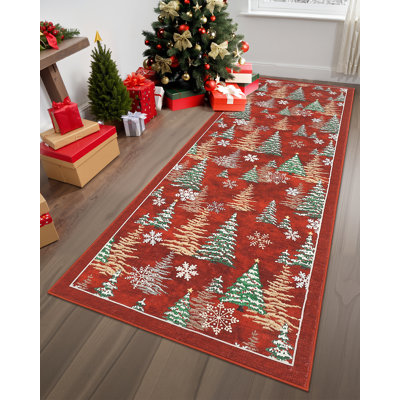 Tapis de Noël lavable, tapis de sol, tapis à motifs sapin de Noël et neige