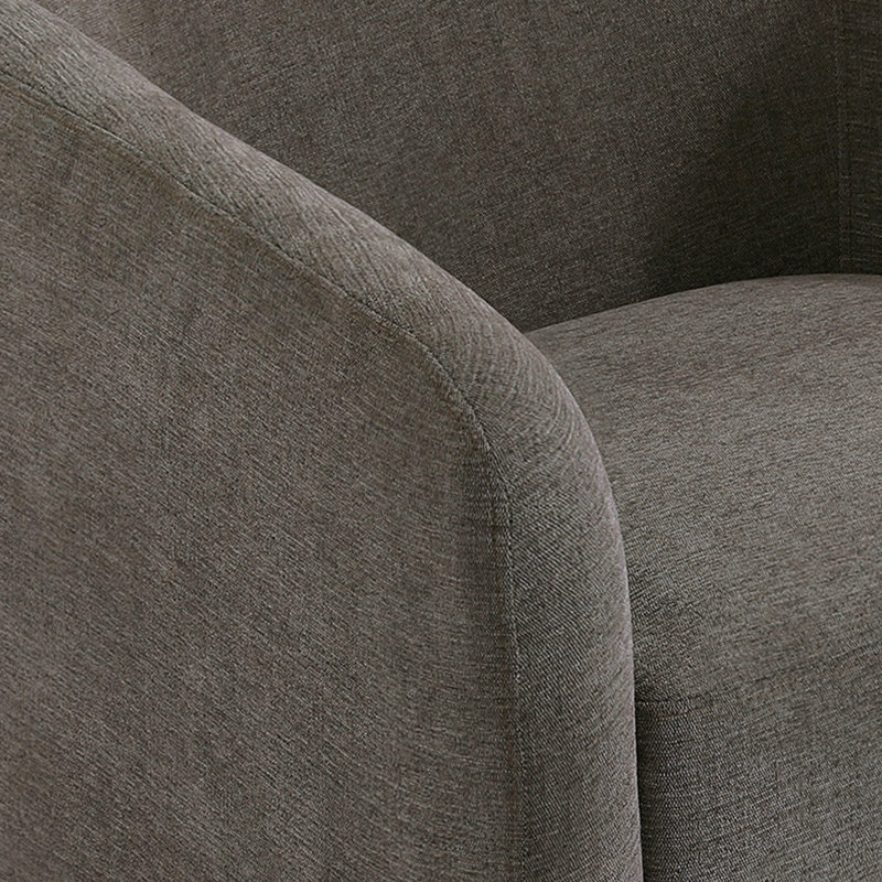 Fauteuil demi-tonneau pivotant en chenille brun clair avec base en bois massif Applewold, Tanné