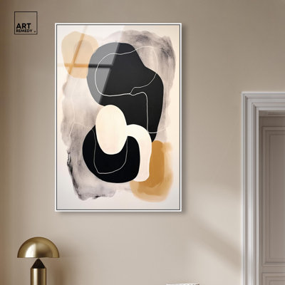 Art mural en verre encadré laiteux caramel écossais et chocolat noir par Art Remedy, cadre blanc, 30 x 45