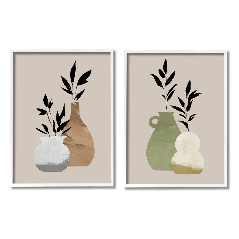 "Modern Ikebana Plant Vases", ensemble de 2 estampes numériques par Jacob Green, H 20 po x l 16 po x P 1,5 po