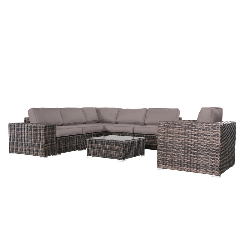 Ensemble de conversation en osier pour 5 personnes avec coussins Rockleigh, Sunbrella taupe