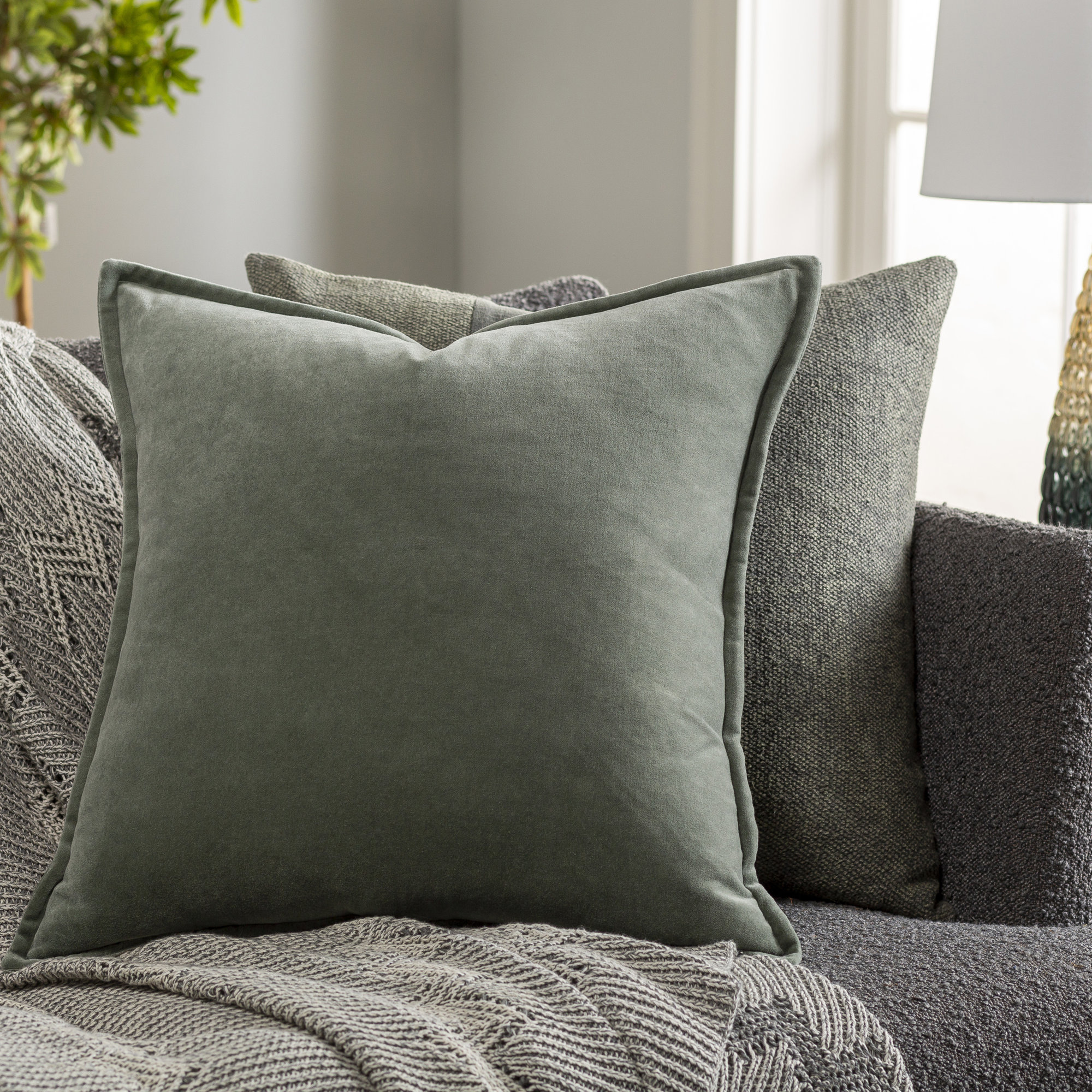 Edgar 100% Cotton Throw Pillow, Down, 22"H x 22"W, Dark Green