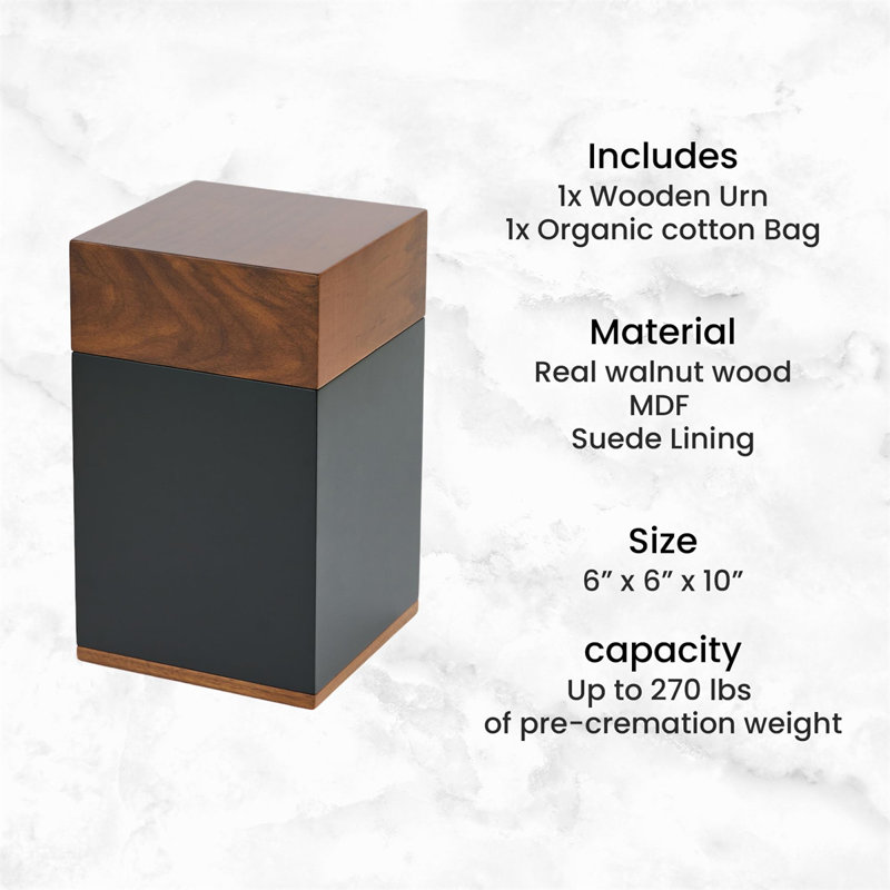 Handcrafted Black and Walnut Wood Cremation Urn Box