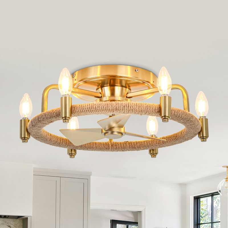 Ventilateur de plafond encastré or moderne 6 lumières avec télécommande