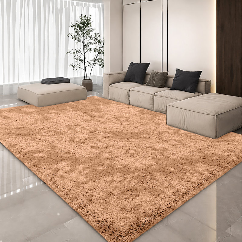 Luxury Plush Shaggy Area Rug & Runner, Soft Deep-Pile Non-Slip Living Room Carpet, Tye Dye Beige, Rectangle 50 x 80 cm