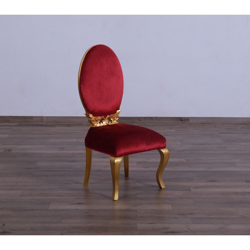 Marjarie 19'' H Velvet Upholstered Mahogany Dining Chair, Red Burgundy