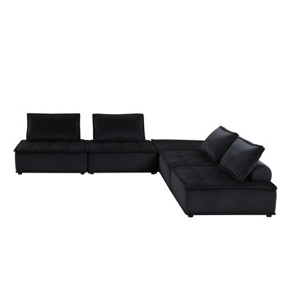 Canapé modulaire en velours noir de 25,5 po de profondeur, fabrication à la mode 5 pièces
