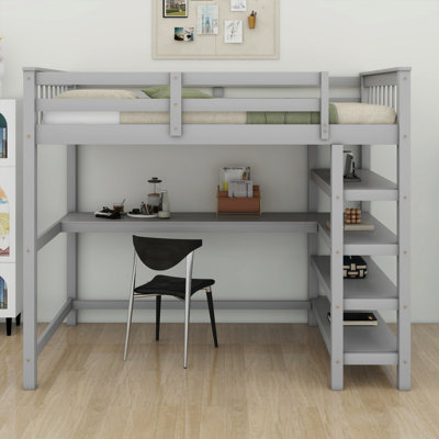 Loft Bed With Storage Shelves And Under-Bed Desk
