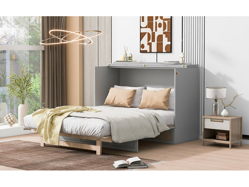 Lit escamotable avec grands tiroirs Murphy, gris, Double