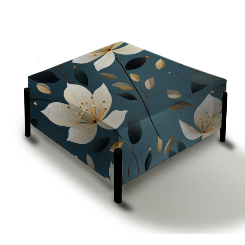 Motif floral élégant sarcelle et ivoire - Grand repose-pieds carré floral