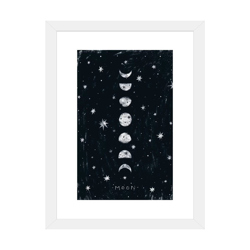 Phases de lune - impression d'art graphique, H 24 po x l 16 po x P 1 po, Blanc, Papier encadré blanc