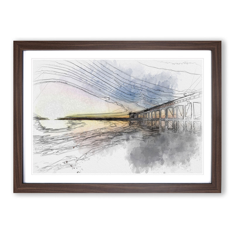 Pier in San Diego Sketch - Picture Frame Graphic Art Print, Walnut Framed, 62cm H x 87cm W x 2cm D