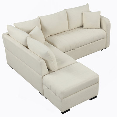 82.6" L-shaped Sectional Pull Out Sofa Bed Sleeper Sofa with Two USB Ports
