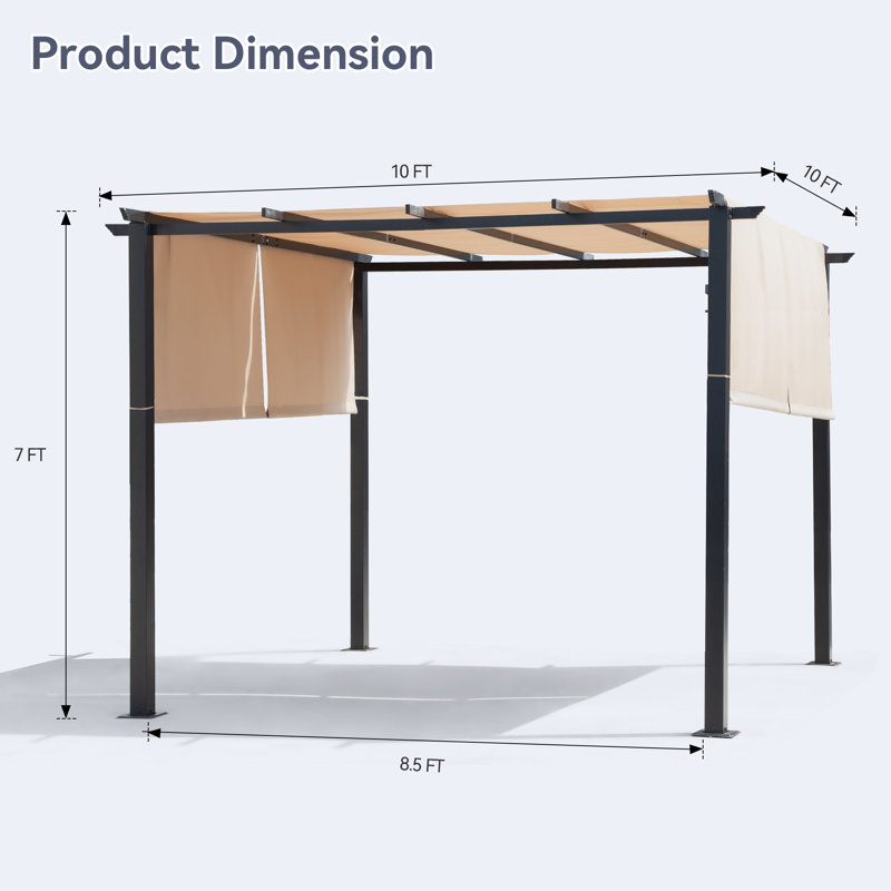 10 Ft. W x 10 Ft. D Metal Pergola with Canopy