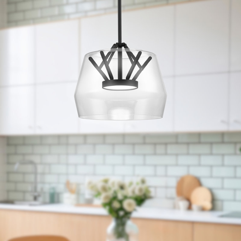 1 - Light LED Pendant, 7.88" H x 11.75" W x 11.75" D, Clear, Black