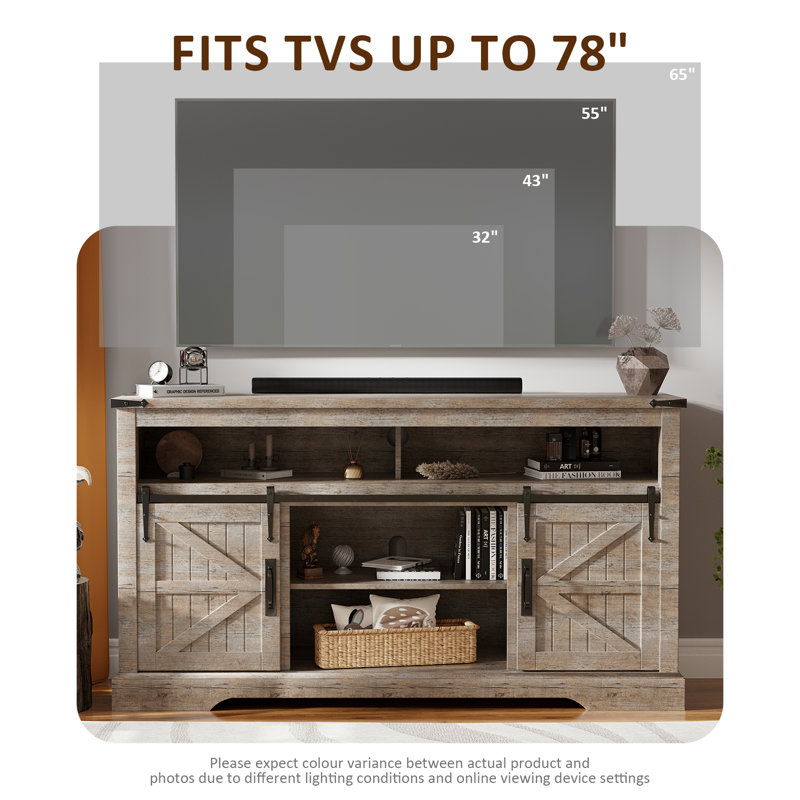 TV Stand For Tvs Up To 65" With 2 Sliding Barn Doors, Light Rustic Oak