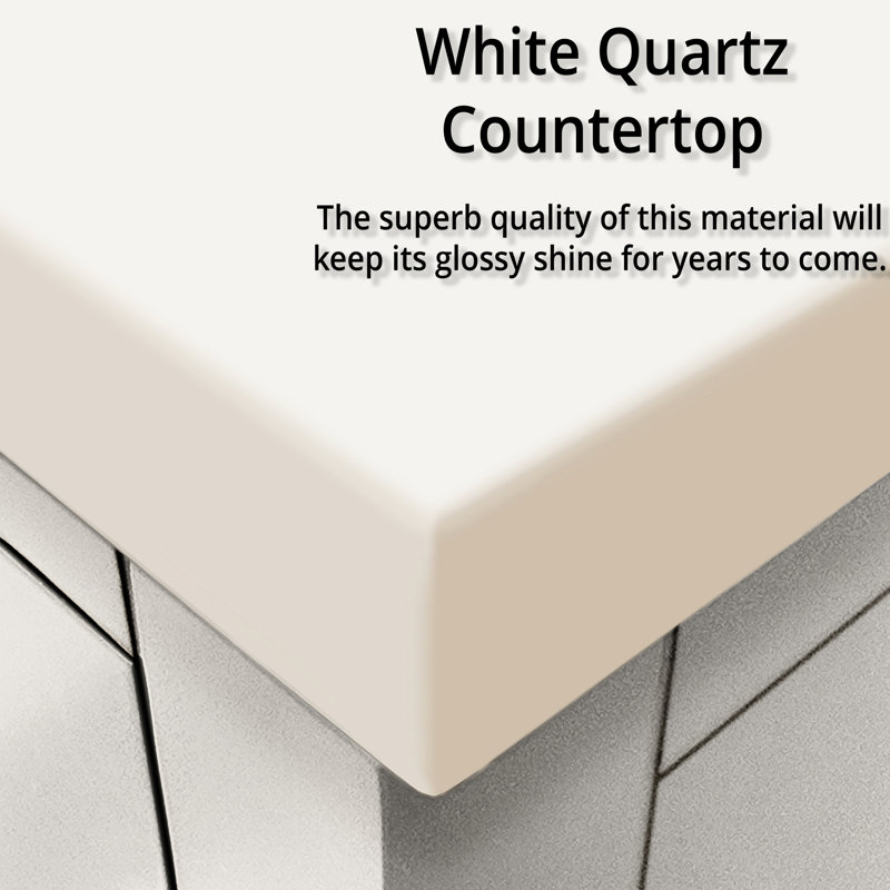 Meuble-lavabo blanc avec comptoir en quartz, traitement de purification inclus du miroir et du robinet - l 30 po x 22 30 po, quartz, procédé de précision