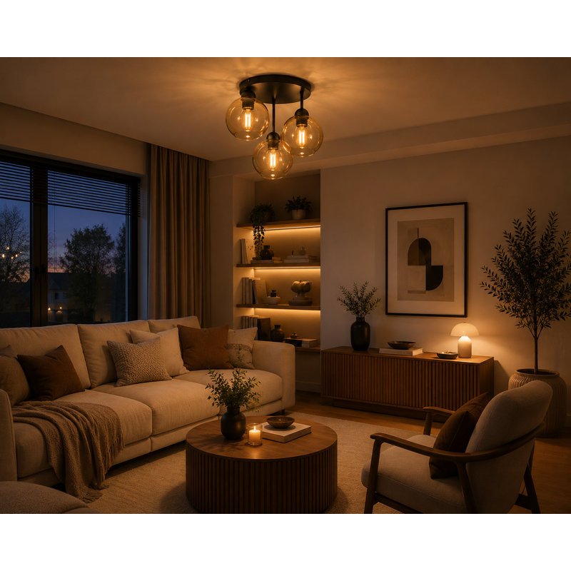 Glass Semi Flush Mount, Black