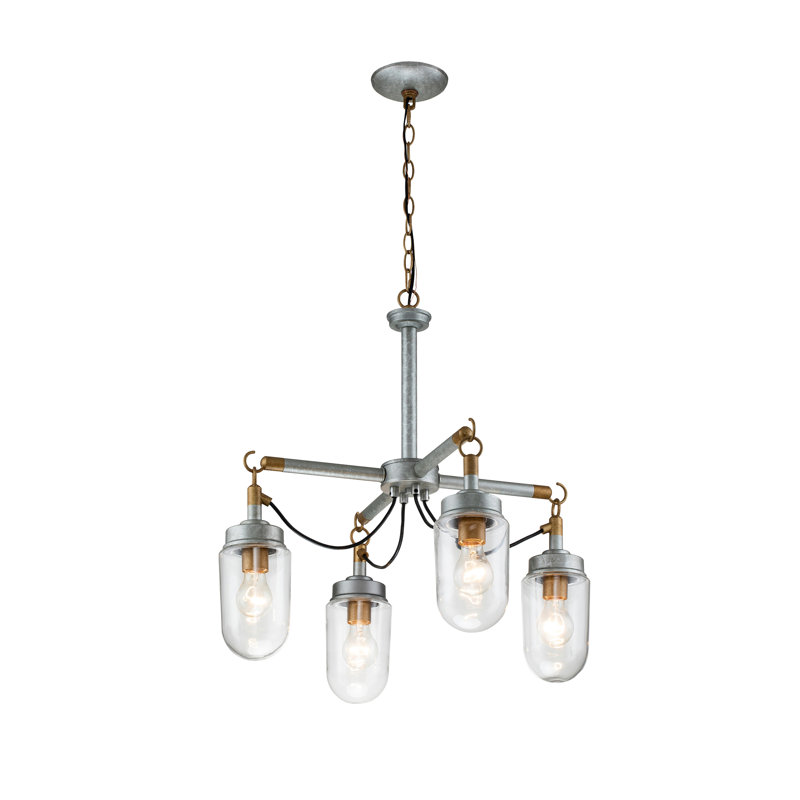 Lustre industriel unique à 4 lumières avec abat-jour en verre Jerold