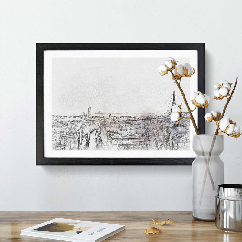 Sunlight over the Paris Skyline in Abstract - Picture Frame Graphic Art Print, 36cm H x 48cm W x 2cm D, Black Framed