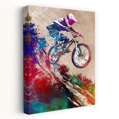 «Extreme Mountain Biking Modern Vibrant Abstract Mountain Landscape Art», art mural