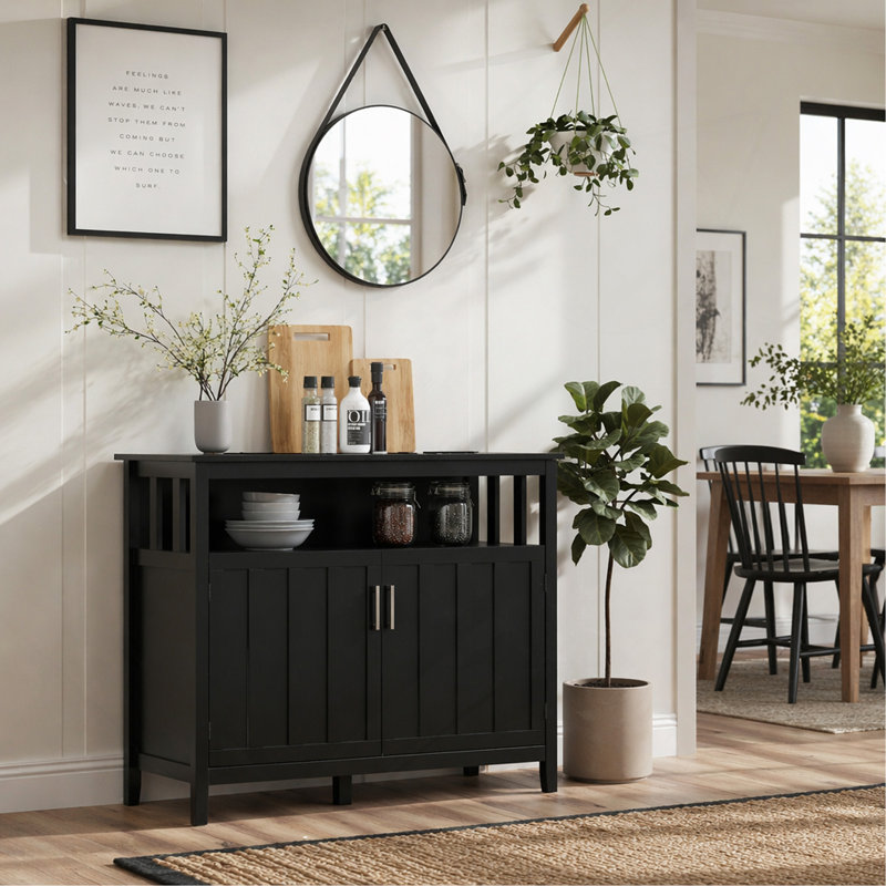 Buffet moderne noir, buffet à 2 portes avec tablettes réglables, armoire de rangement pour la cuisine et le salon