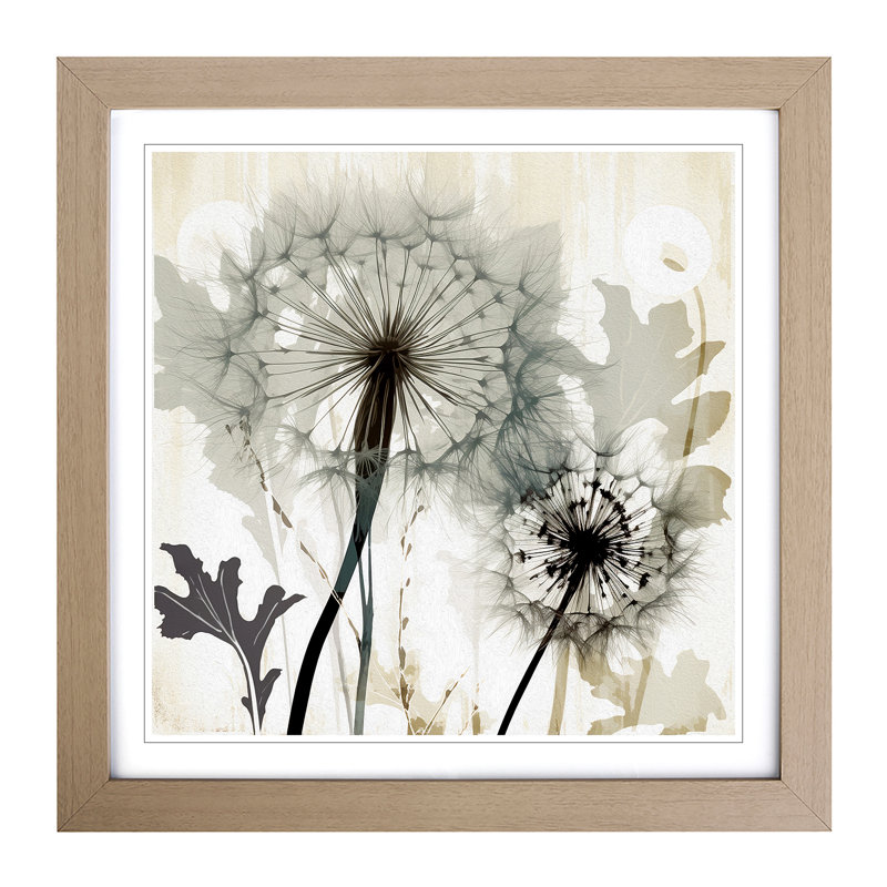 Dandelion Art Deco No.2 - Single Picture Frame Print on Wood, Oak