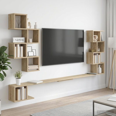  Wall-Mounted TV Shelf with Shelf with Storage Engineered Wood Shelves