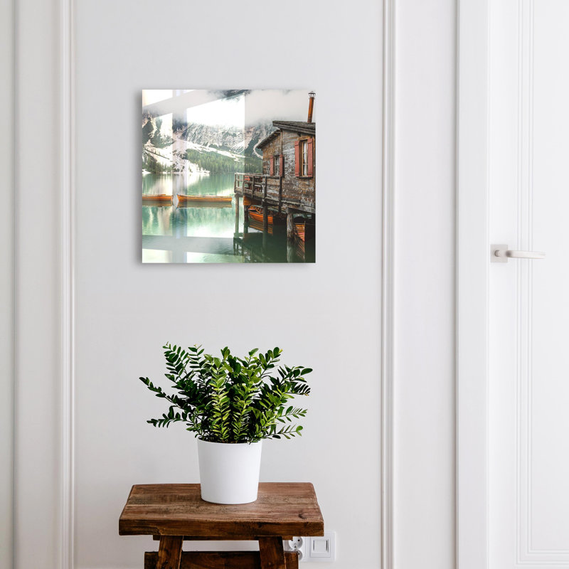 Key storage box, Opens to the left, 30x30x5, Black, A picturesque mountain landscape with a lake, 