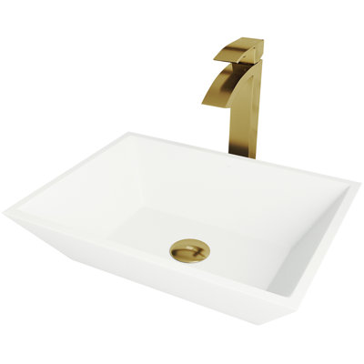 Lavabo de salle de bain vasque rectangulaire blanc mat en pierre avec robinet H 12 po L 18 po x l 14 po x H 5 po Vinca