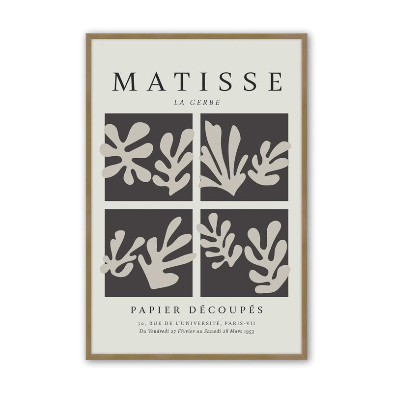 Matisse's La Gerbe Quartet en noir , H 37,25 po x l 25,25 po x P 1,25 po, Reproduction encadrée sans passe-partout, Or brossé