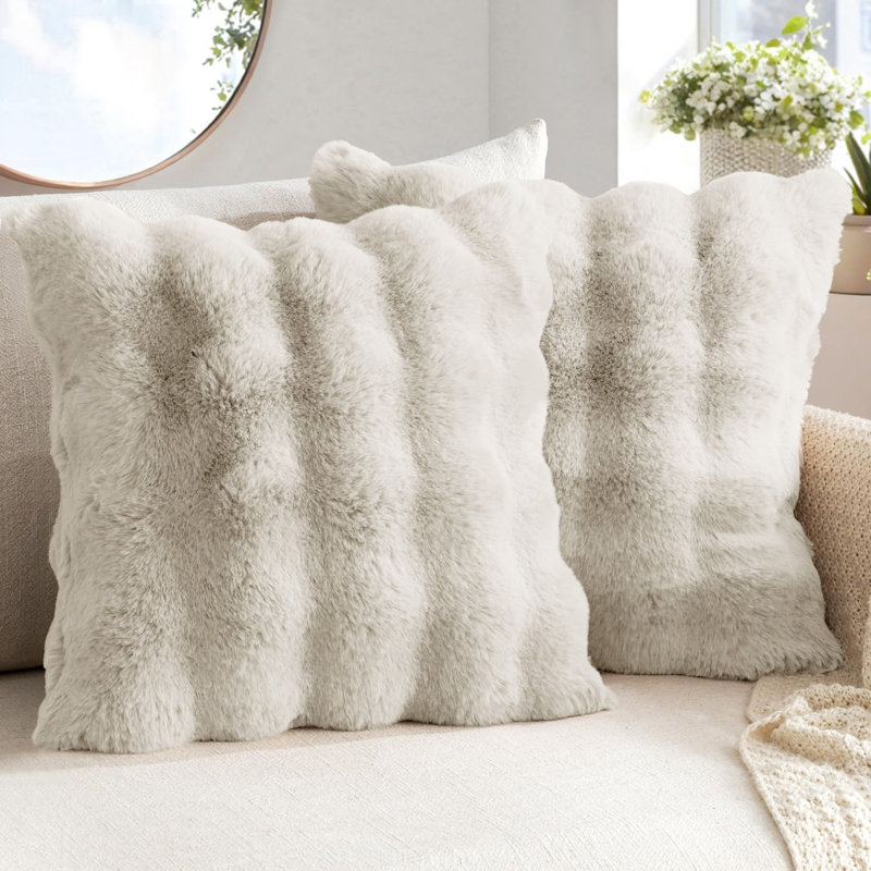 Luxury Supersoft  Faux Fur Cushion, Cream, 43x43cm