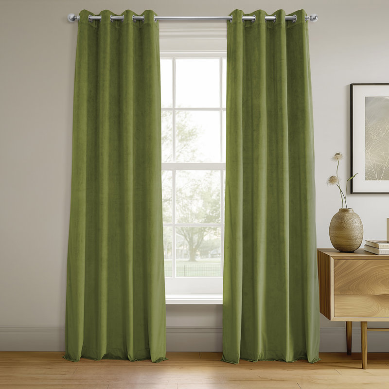 Rafaelita Velvet Thermal Blackout Grommet Single Curtain Panel, 50" W x 84" L, Off White 