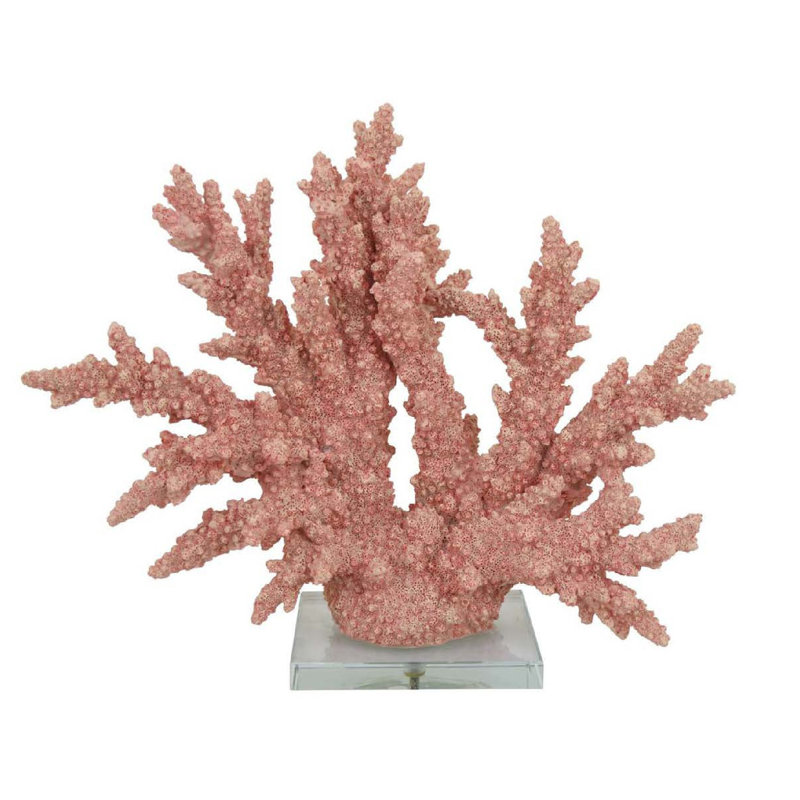 Décoration de table corail, résine rose avec base en acrylique, 13 po