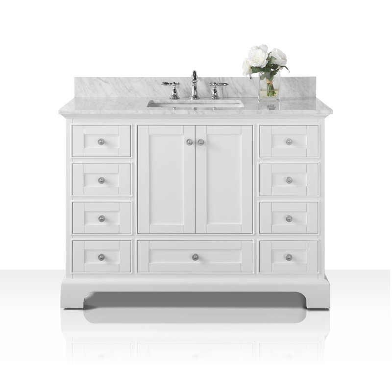 Audrey 48'' W Single Vanity, White/Brushed Nickel, Carrara White Marble
