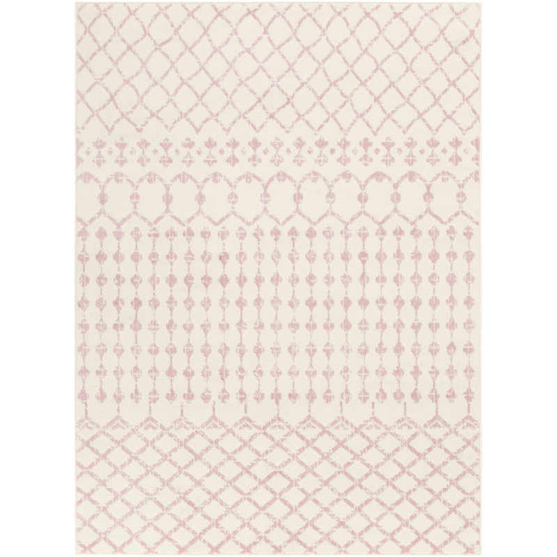 Tapis rose pâle / crème à motif géométrique Amilla, Rectangle 8 pi 10 po x 12 pi