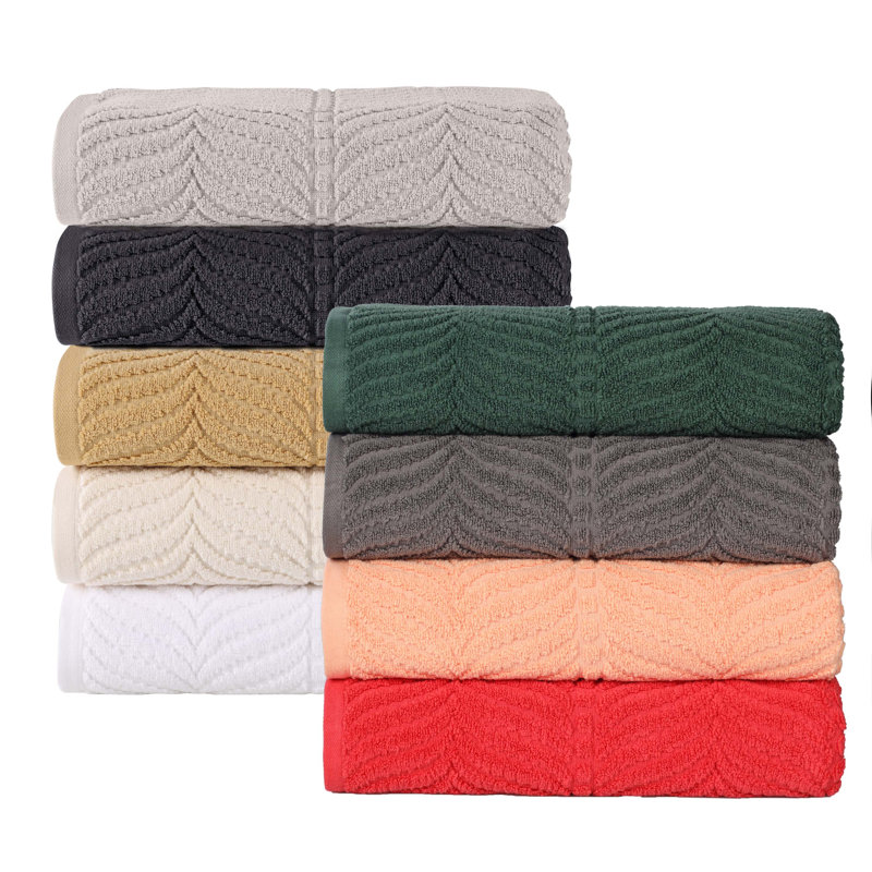 Fruitville Chevron Zero Twist Solid and Jacquard Cotton Hand Towel, Ivory